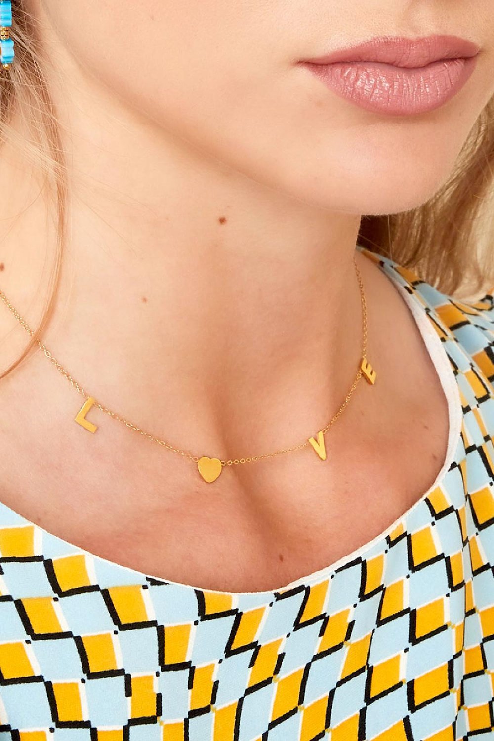 Necklace Love Letters Gold Color Stainless Steel Standard h5Picture3